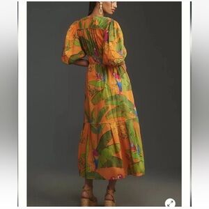 Anthropologie FARM Rio Orange and Green Midi Dress